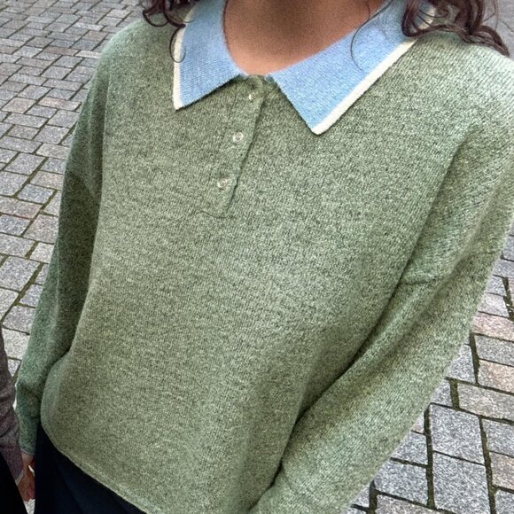 CONTRAST KNIT POLO SWEATER - Picture 6 of 6